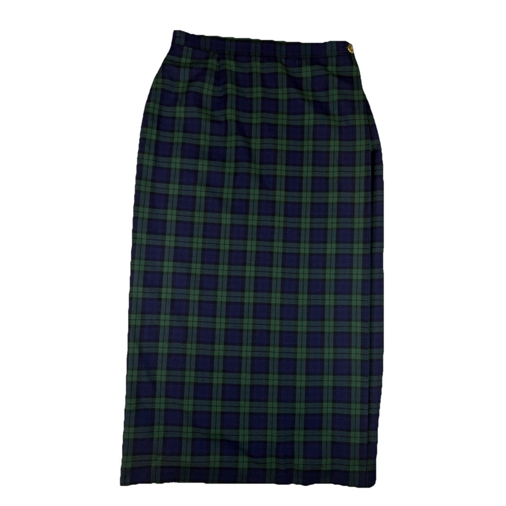 Vtg Plaid Wrap Maxi Skirt Dark Academia High Waist Gold Black Watch Tartan Sz 10